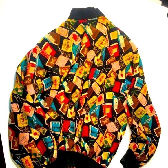Vintage 1990s Spenser Jeremy Silk Matchbook Print Bomber Jacket Coat - Picture 4 of 8